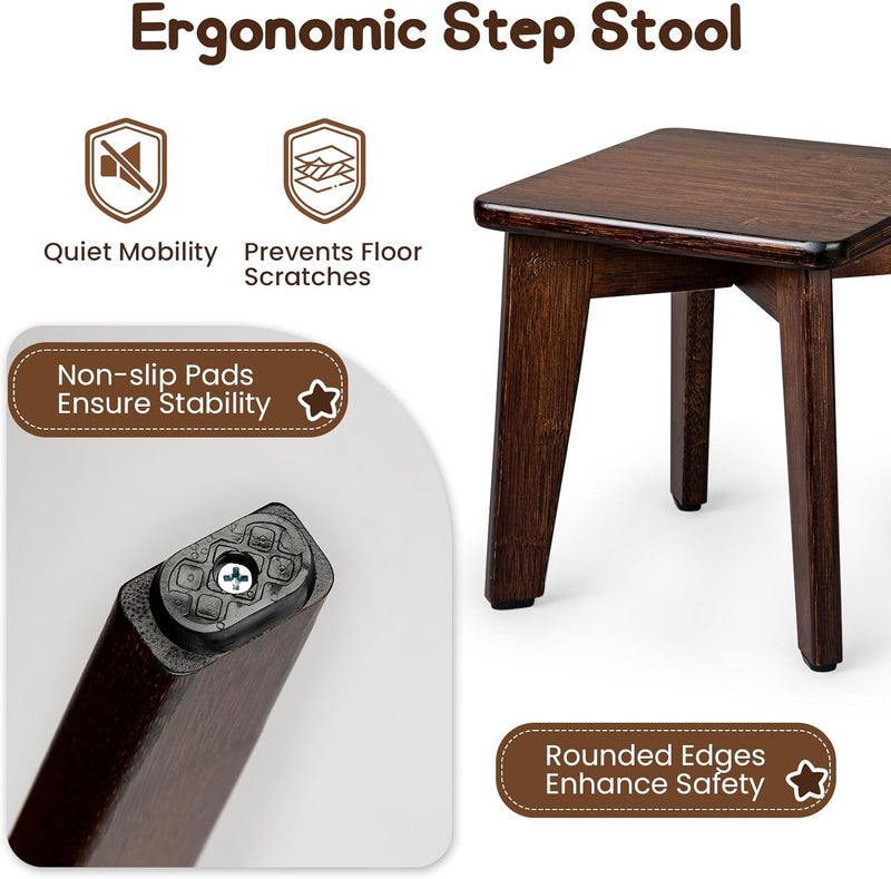 StrongTek Bamboo Small Step Stool, Durable and Stylish Wooden Step for Adults and Kids, Perfect for Kitchen, Bathroom, Bedroom, or Living Room, Non-Slip, Compact, Portable, Easy to Store (Chocolate) - Image 4